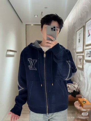Louis Vuitton Navy Zip Hoodie Jacket with LV Monogram