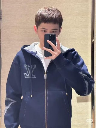 Louis Vuitton Navy Zip Hoodie Jacket with LV Monogram view 2
