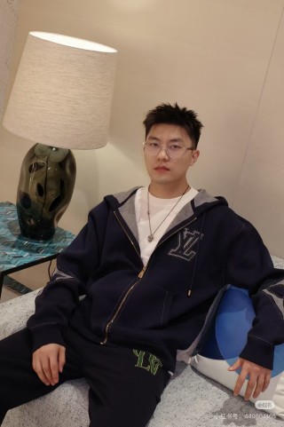 Louis Vuitton Navy Zip Hoodie Jacket with LV Monogram view 3