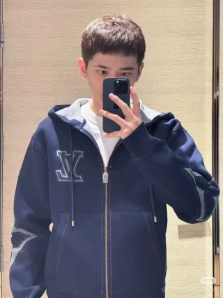Louis Vuitton Navy Zip Hoodie Jacket with LV Monogram view 4
