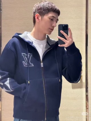 Louis Vuitton Navy Zip Hoodie Jacket with LV Monogram view 5