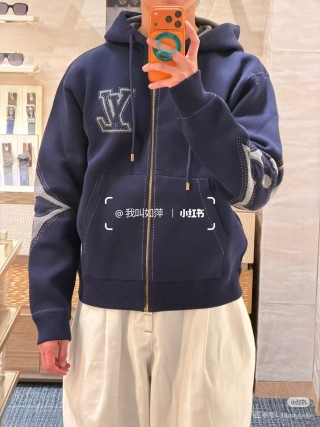 Louis Vuitton Navy Zip Hoodie Jacket with LV Monogram view 6