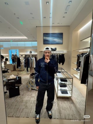 Louis Vuitton Navy Zip Hoodie Jacket with LV Monogram view 8