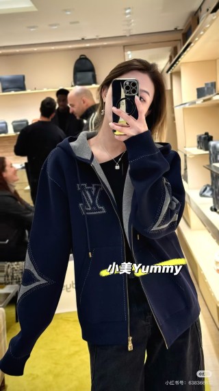 Louis Vuitton Navy Zip Hoodie Jacket with LV Monogram view 9