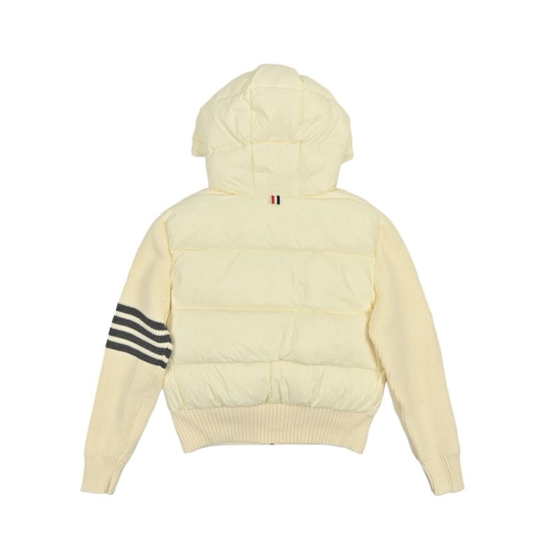 Cream Puffer Down Jacket with Striped Sleeves view
