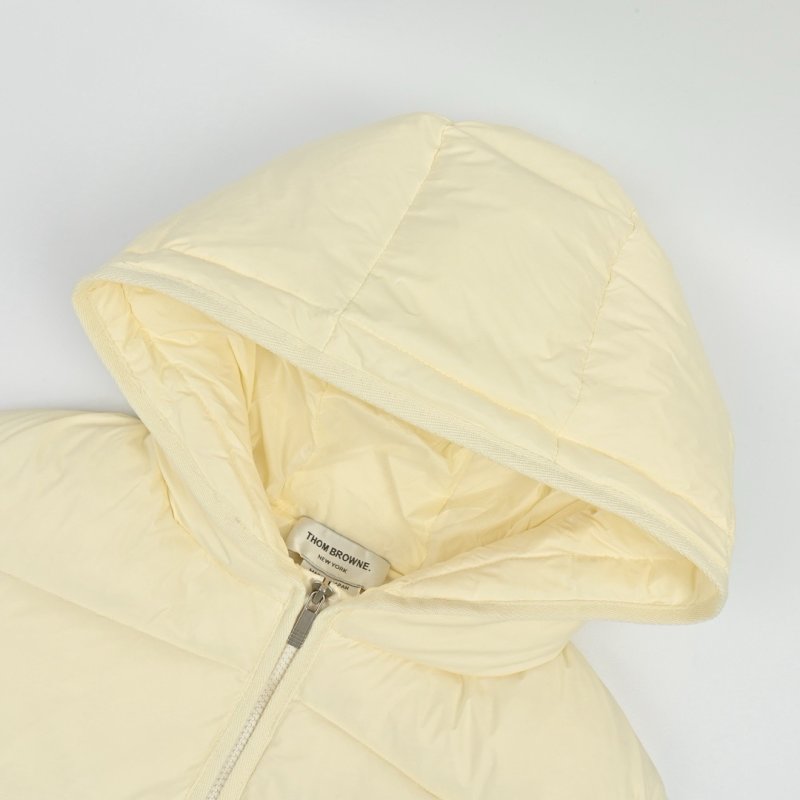 Cream Puffer Down Jacket with Striped Sleeves view