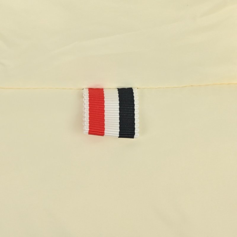 Cream Puffer Down Jacket with Striped Sleeves view