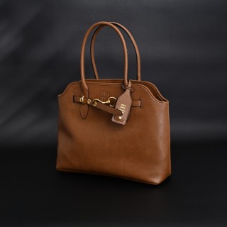 Miu Miu Shell Tote Bag Cognac Brown view 4