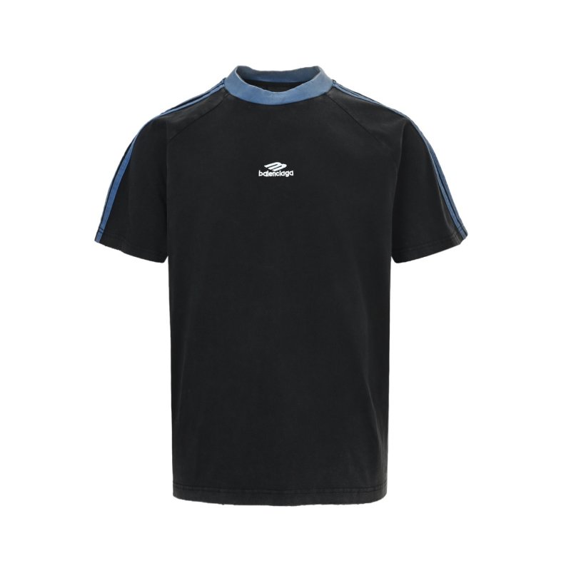Balenciaga Washed Black Logo T-Shirt with Blue Collar view