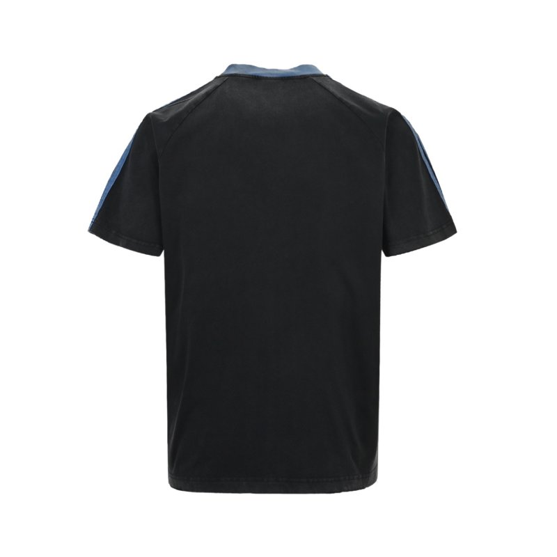 Balenciaga Washed Black Logo T-Shirt with Blue Collar view
