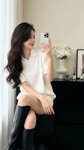 Premium Cream Ribbed Short Sleeve Polo T-Shirt