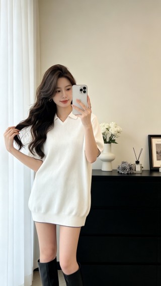 Premium Cream Ribbed Short Sleeve Polo T-Shirt view 2