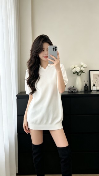 Premium Cream Ribbed Short Sleeve Polo T-Shirt view 3