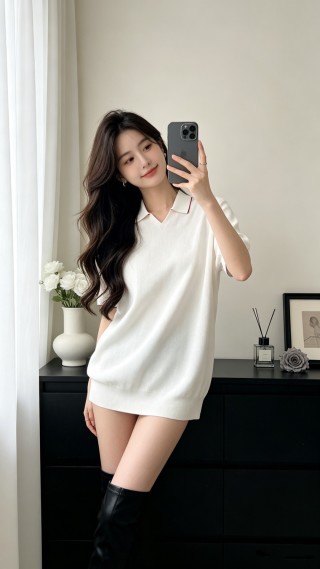 Premium Cream Ribbed Short Sleeve Polo T-Shirt view 5