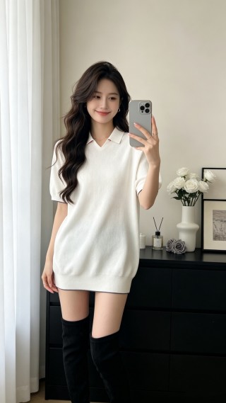 Premium Cream Ribbed Short Sleeve Polo T-Shirt view 6