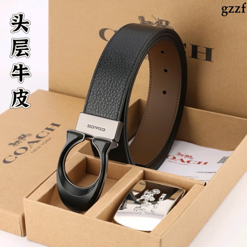 Coach Black Leather Belt with Metal Buckle - 3.8cm Width