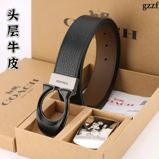 Coach Black Leather Belt with Metal Buckle - 3.8cm Width