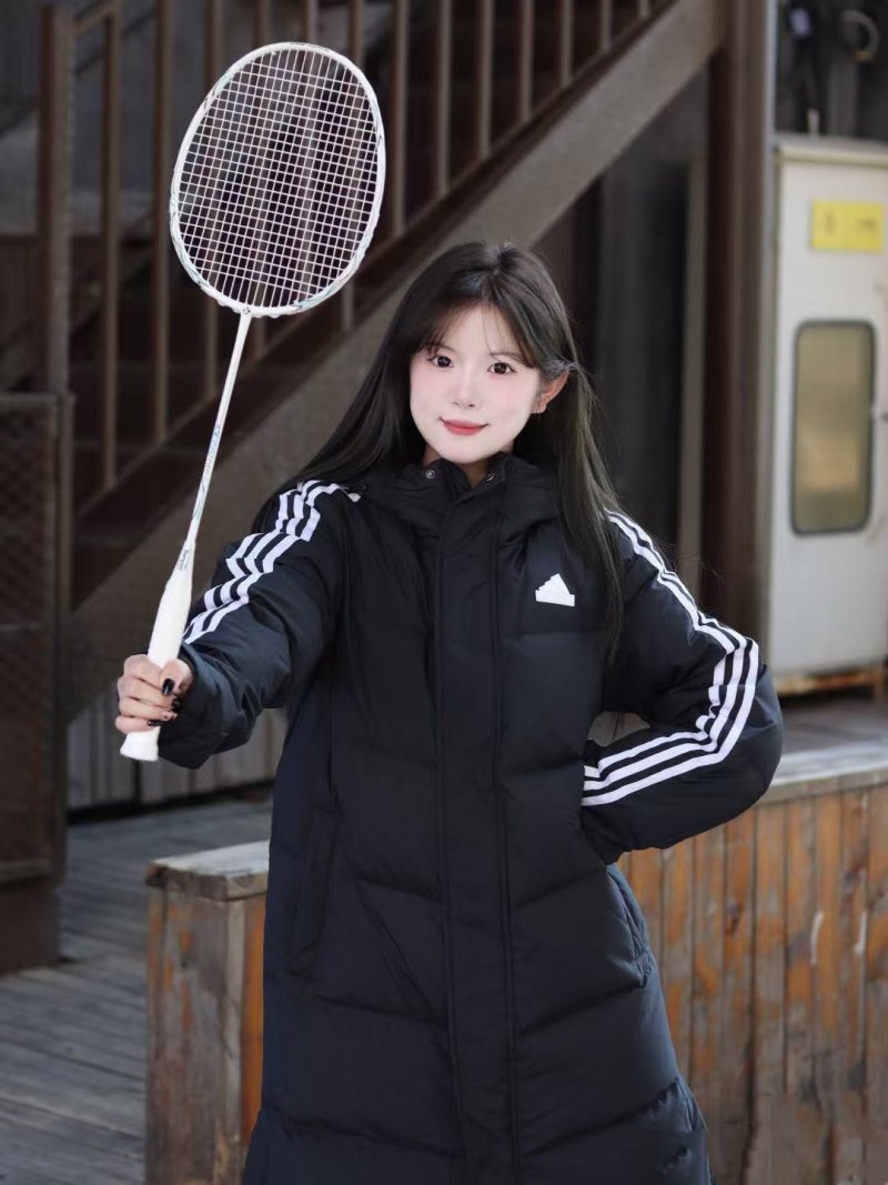 Adidas Black Down Puffer Jacket with White 3-Stripes view