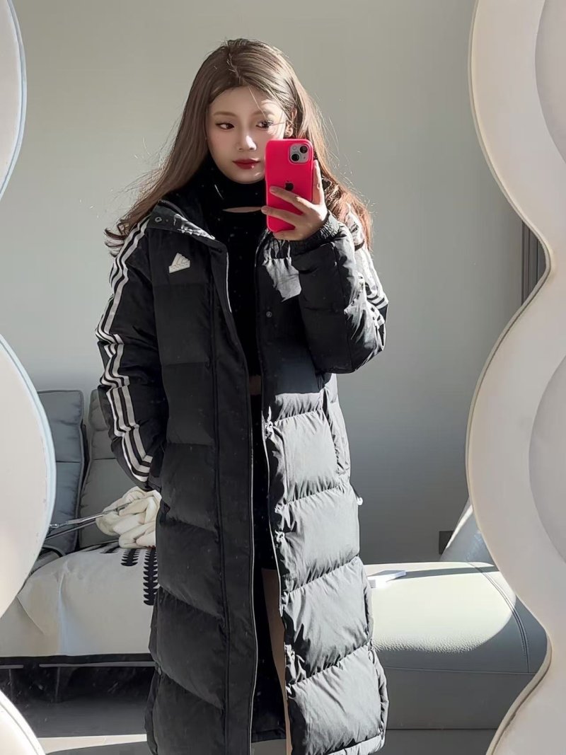Adidas Black Down Puffer Jacket with White 3-Stripes view