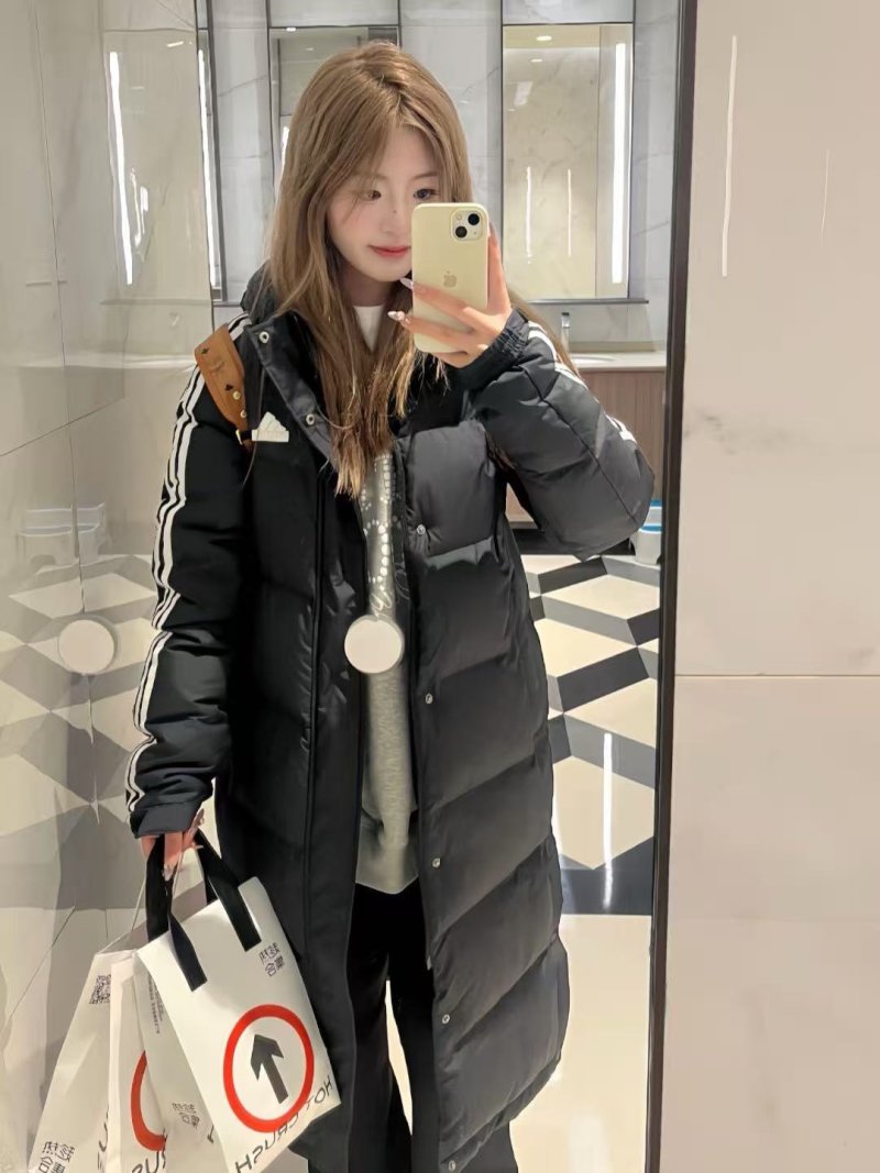 Adidas Black Down Puffer Jacket with White 3-Stripes view