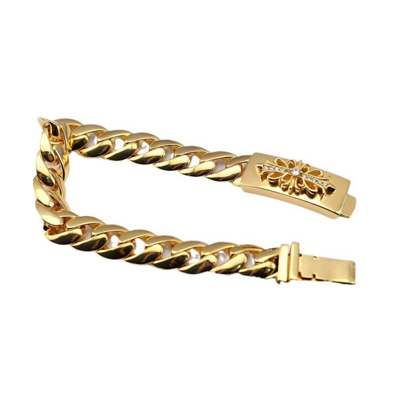 Chrome Hearts Gold Cross Curb Chain Bracelet