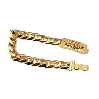 Chrome Hearts Gold Cross Curb Chain Bracelet