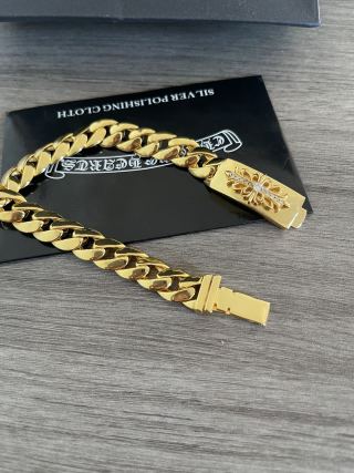Chrome Hearts Gold Cross Curb Chain Bracelet view 3