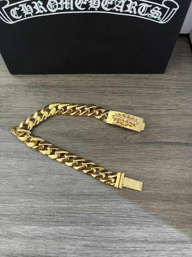 Chrome Hearts Gold Cross Curb Chain Bracelet view