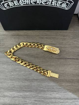 Chrome Hearts Gold Cross Curb Chain Bracelet view 6