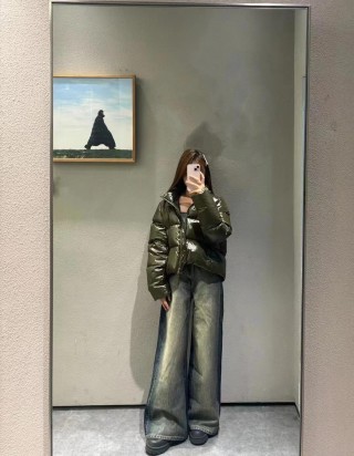 Olive Green Quilted Puffer Down Jacket view 2
