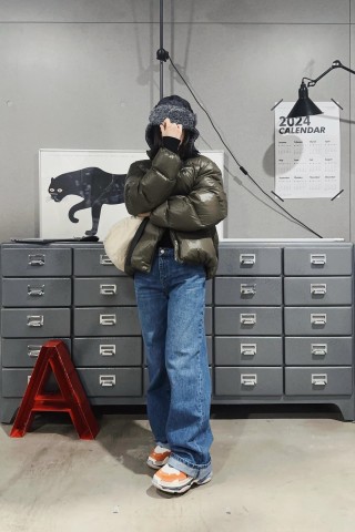 Olive Green Quilted Puffer Down Jacket view 5