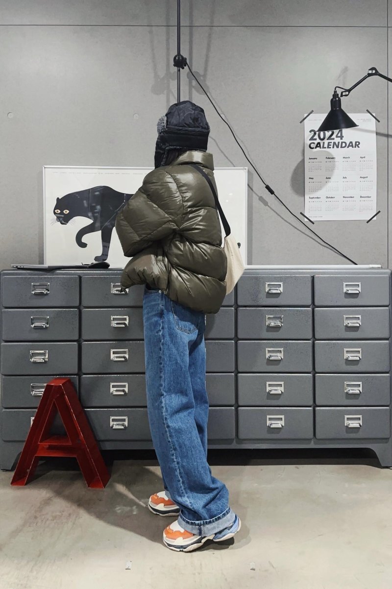 Olive Green Quilted Puffer Down Jacket view