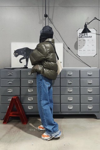 Olive Green Quilted Puffer Down Jacket view 6