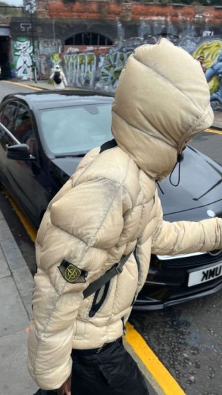 Stone Island Down Jacket Cream with Hood view 3