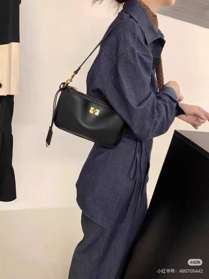 Black Leather Shoulder Bag with Gold Hardware view