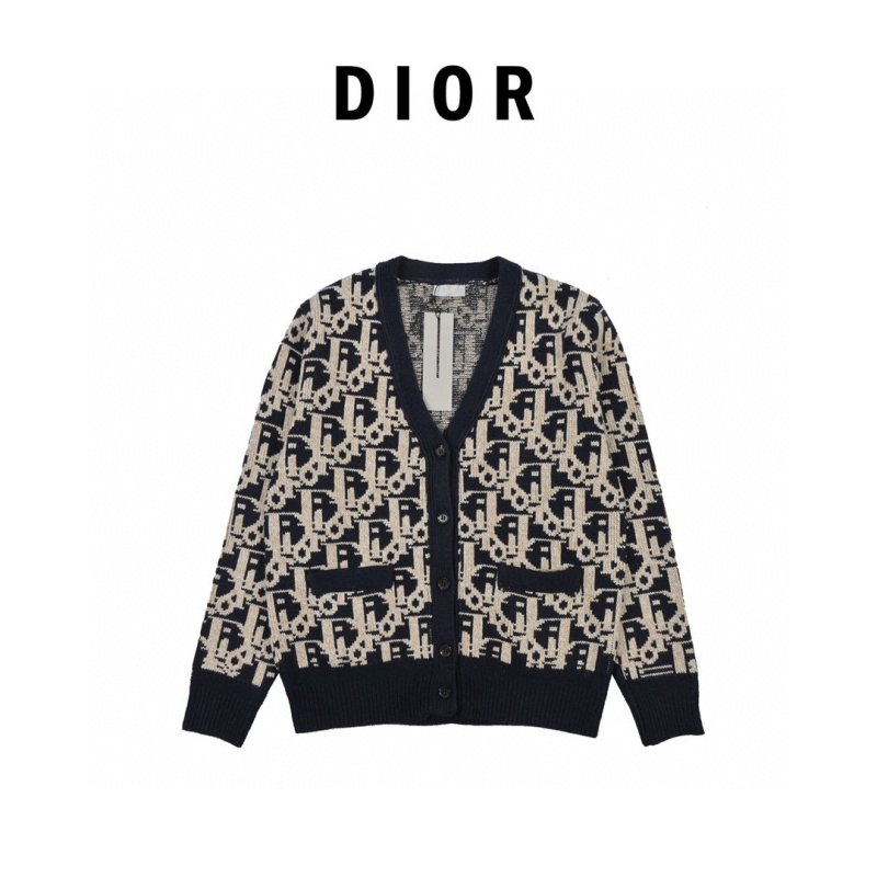 Monogram Jacquard Knit Cardigan – Navy & Cream view