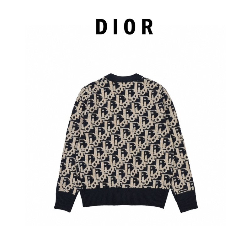 Monogram Jacquard Knit Cardigan – Navy & Cream view