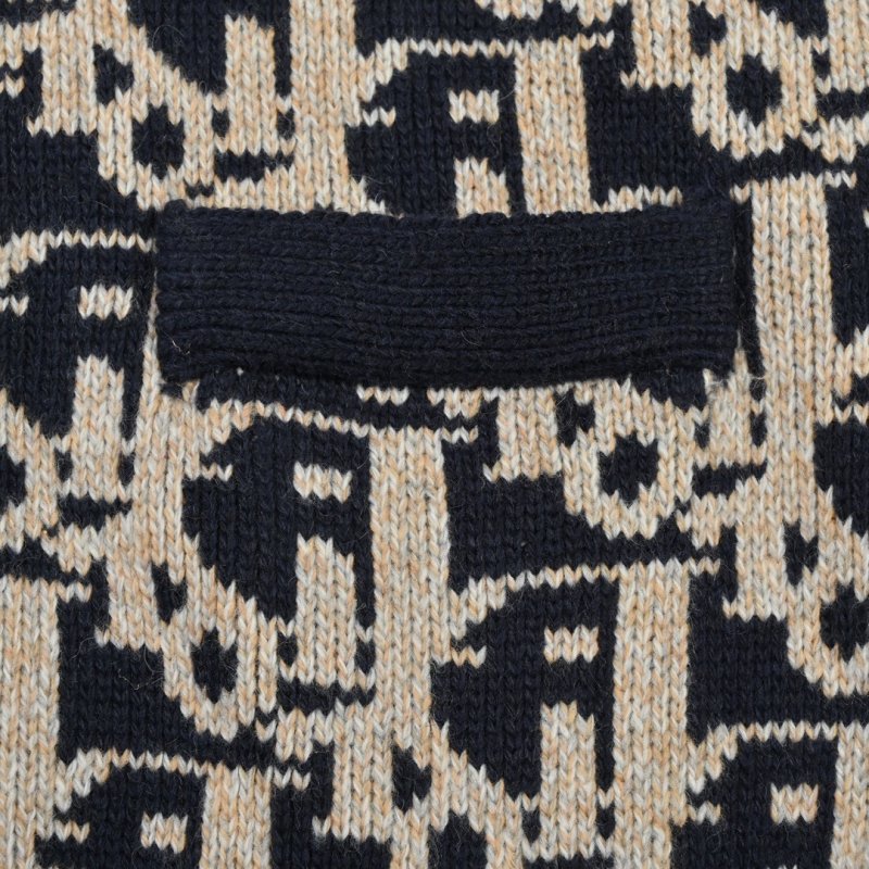 Monogram Jacquard Knit Cardigan – Navy & Cream view
