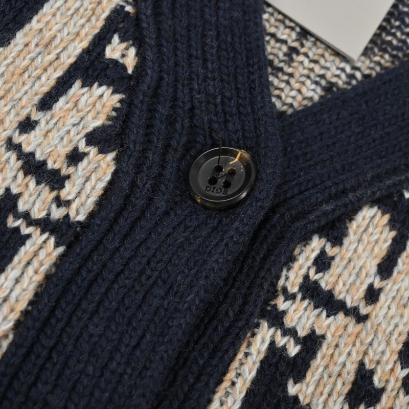 Monogram Jacquard Knit Cardigan – Navy & Cream view