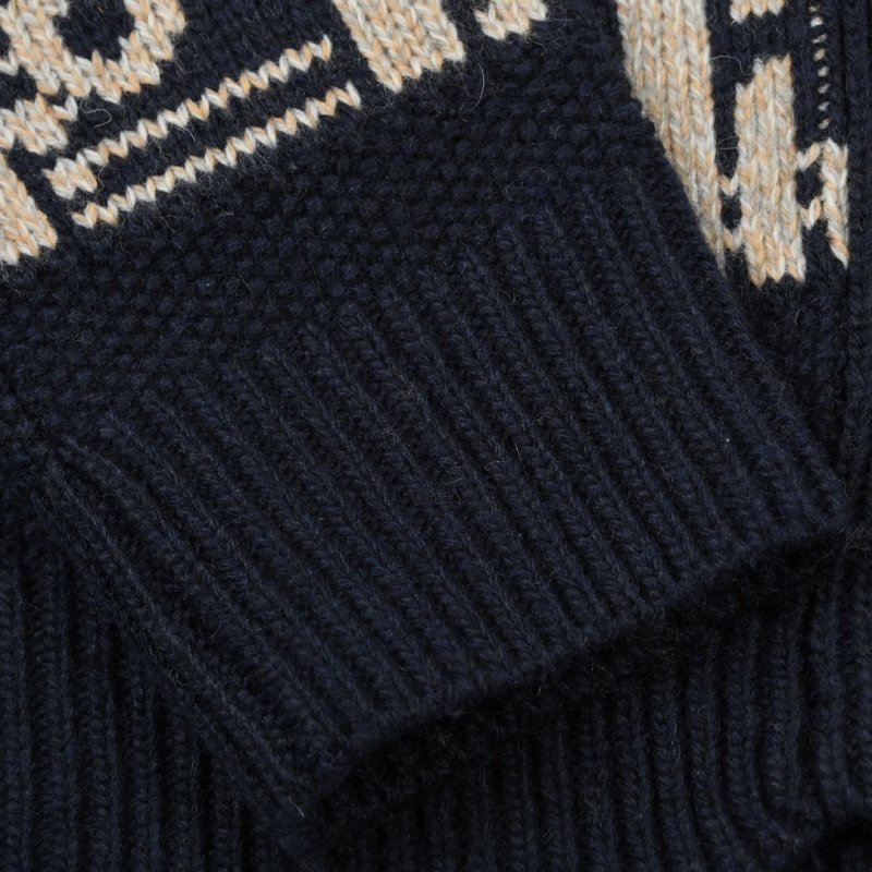 Monogram Jacquard Knit Cardigan – Navy & Cream view