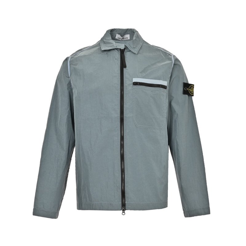 Stone Island Grey Nylon Zip Jacket with Removable Patch view