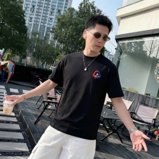Black Crew Neck Short Sleeve T-Shirt with Red Embroidered Logo