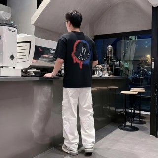 Black Crew Neck Short Sleeve T-Shirt with Red Embroidered Logo view 6