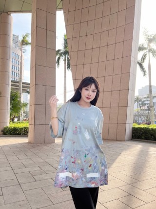 Pastel Floral Print Oversized Short Sleeve T-Shirt Light Blue