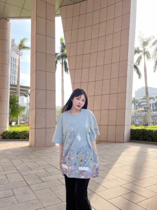 Pastel Floral Print Oversized Short Sleeve T-Shirt Light Blue view 2