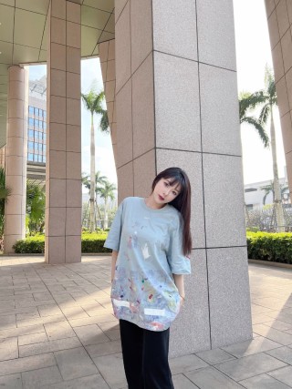 Pastel Floral Print Oversized Short Sleeve T-Shirt Light Blue view 5