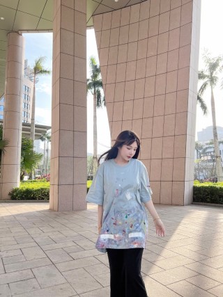 Pastel Floral Print Oversized Short Sleeve T-Shirt Light Blue view 8