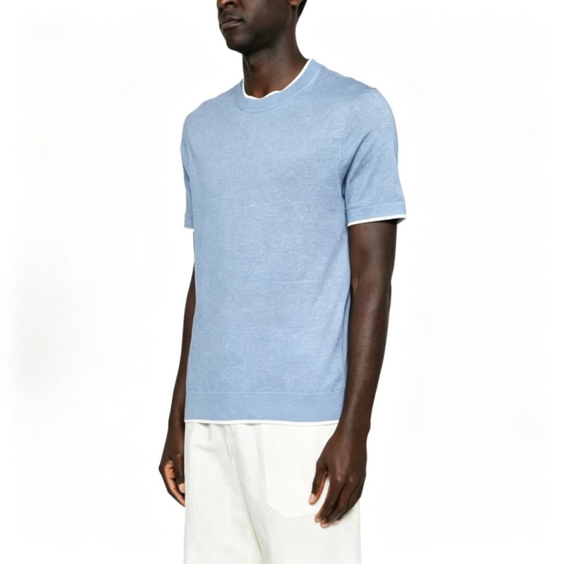 Premium Blue Crew Neck Short Sleeve T-Shirt