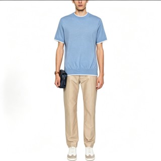 Premium Blue Crew Neck Short Sleeve T-Shirt view 3