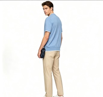 Premium Blue Crew Neck Short Sleeve T-Shirt view 5